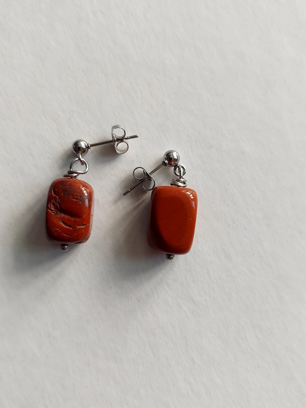 Silver & Red Jasper Drop Stud Earrings